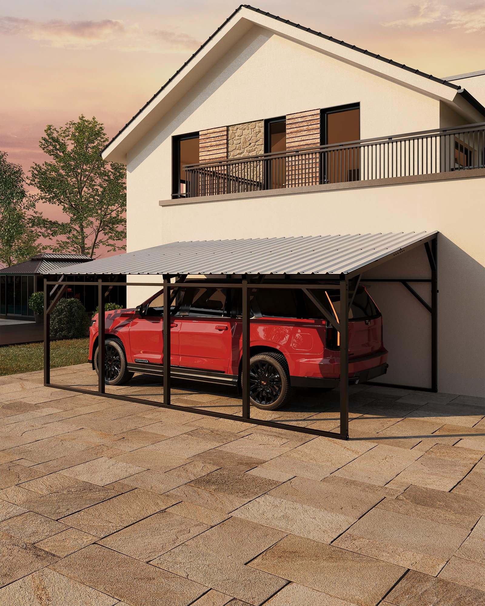 GarveeHome 12x20 ft Lean-to Metal Carport - Vertical Roof Wall-Mounted